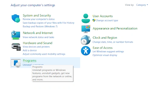 click on Programs