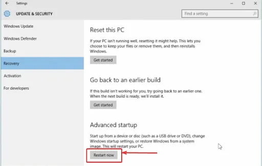 click restart now