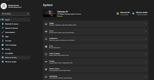 open windows settings