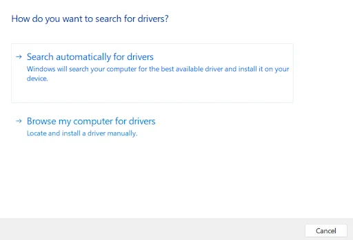 Select Search Automatically for Drivers