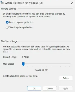 Turn on System Protection