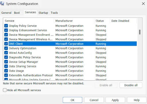 enable the previously disabled DNS client