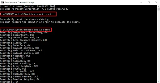 netsh Winsock reset