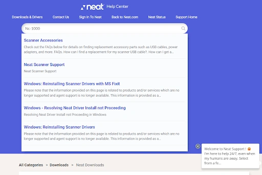 official driver solutions page for Neat Scanners