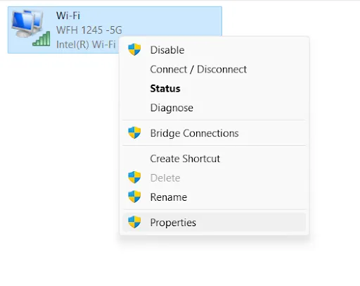 right click on wi-fi to choose properties