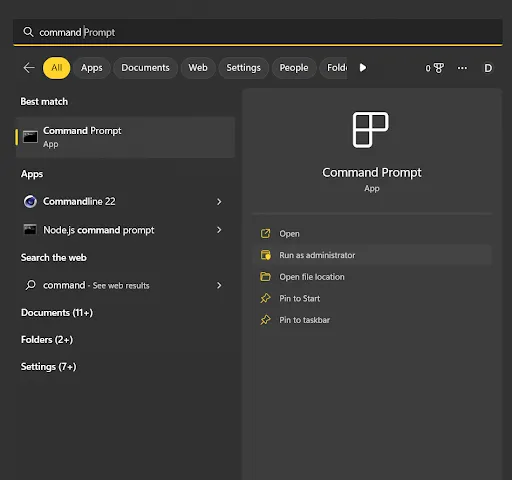 search for Command Prompt