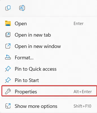 select Properties to remove virsu from external hard disk