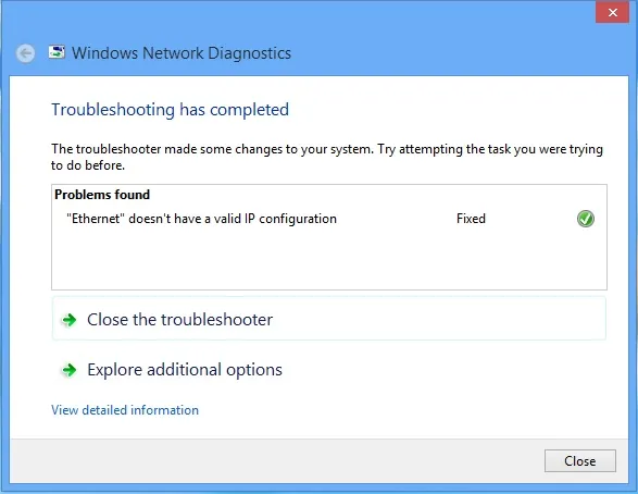 troubleshooting has completed