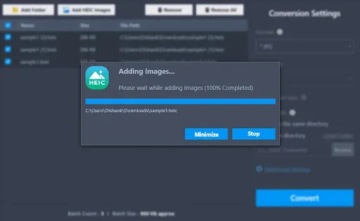 Add HEIC Files button
