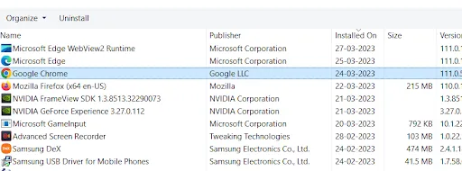 Find application you want to uninstall