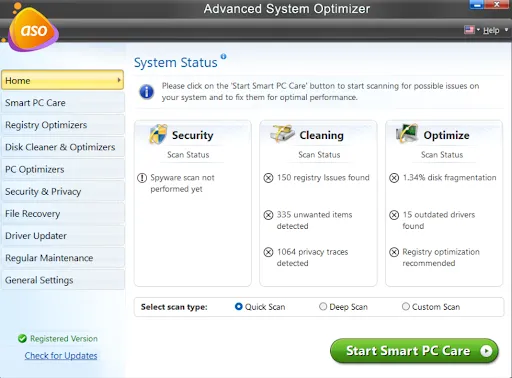 Install advanced system optimizer to optimize your PC memory