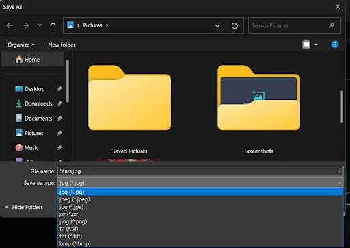 Select the format as JPG.