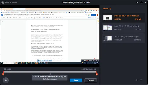 Use red sliding bar to trim video
