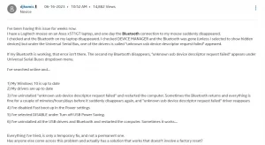 intel community query on unknown usb device descriptor request failed