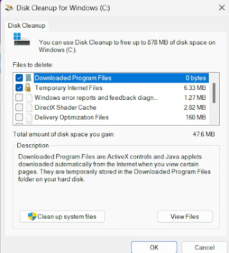 mark the files you want remove from system