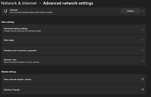Select More Network Adapter Settings in Advanced network settings tab