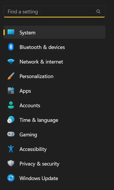 system settings