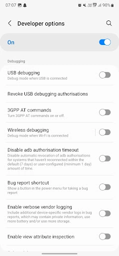 developer options