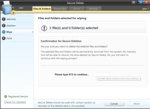 files and folders selected for wiping