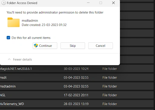 folder access denied need permission to delete