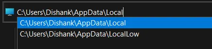 go to appdata folder on PC