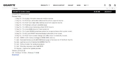 list-of-latest-available-version-of-GIGABYTE-Control-Center