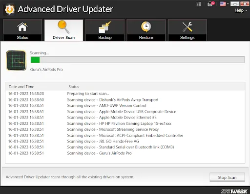 scanning is in progress to find outdated drivers