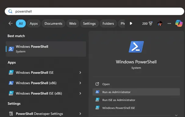 typed Power Shell