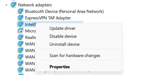 update Intel driver using device manager
