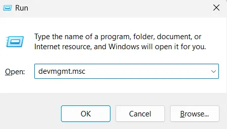 use devmgmt command to open Device Manager
