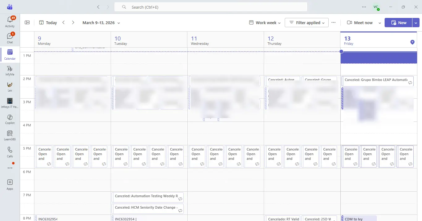 Microsoft Teams Calendar left sidebar