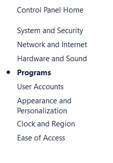 Programs tab in left panel