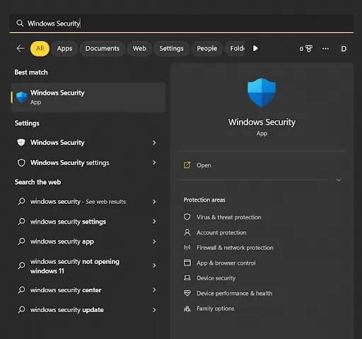 Search for Windows Security Application