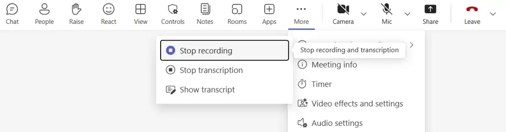 Start recording from sub-menu