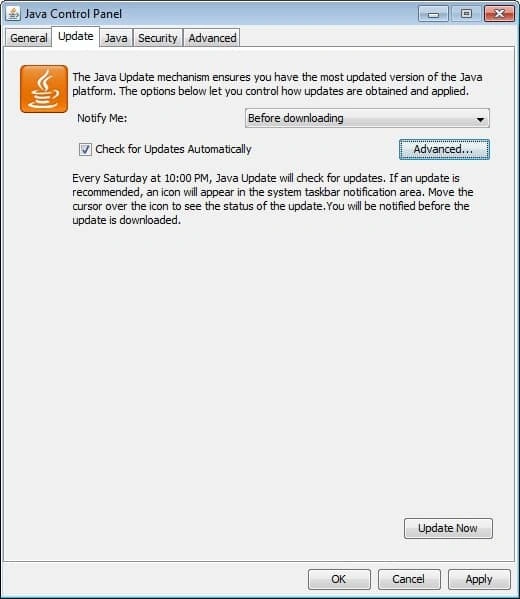 Update tab option