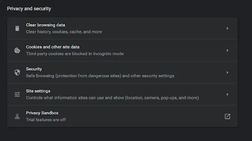 clear browsing data in security and privacy