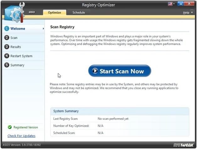 scan registry option