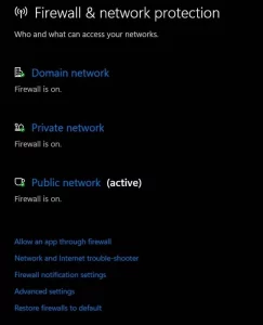 status of current firewalls