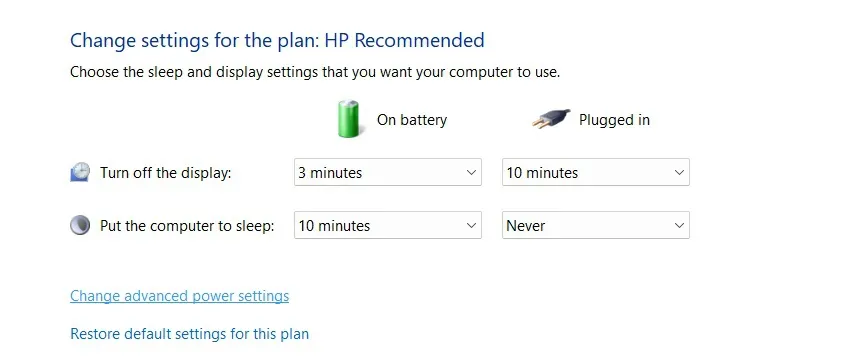 Change advanced power settings option