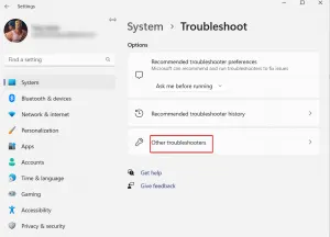 Troubleshoot option