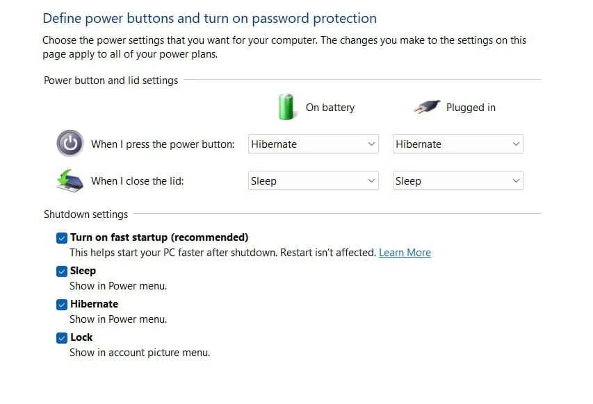 Uncheck the fast startup setting