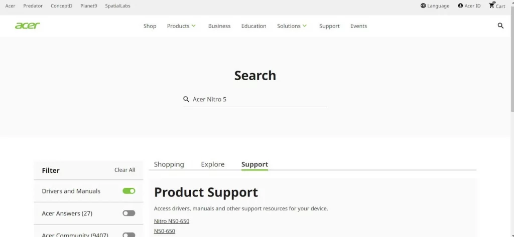 official website of Acer