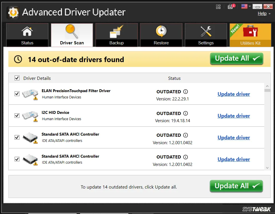start scan using advanced driver updater