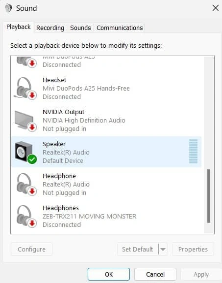 sound configuration pop-up