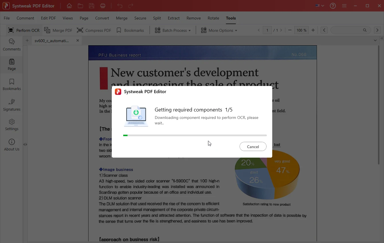 systweak pdf editor downloading component required to perform ocr