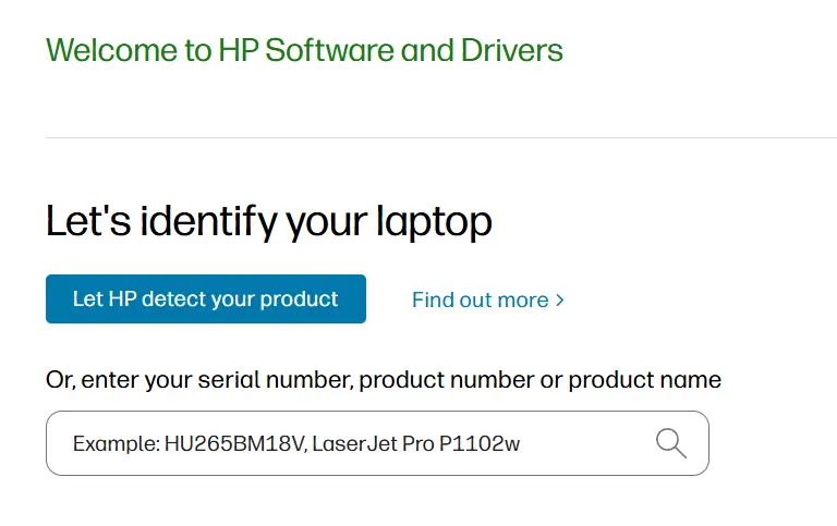 HP Support welcome screen