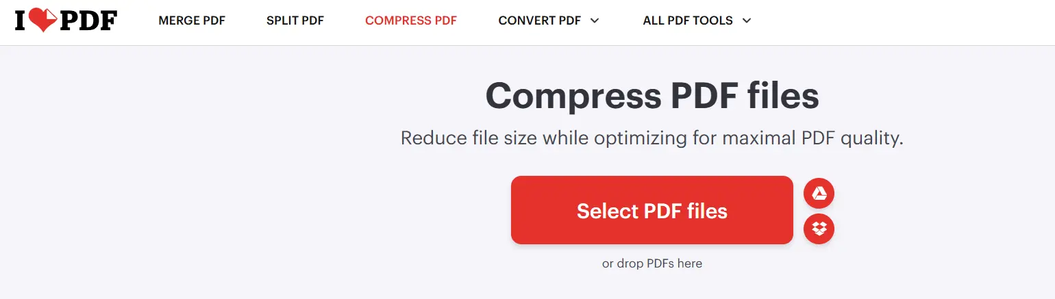I Love PDF tool select files to compress