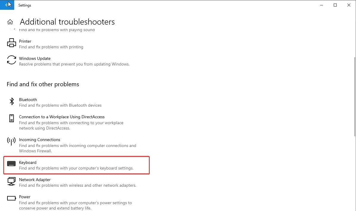 Additional Troubleshooters