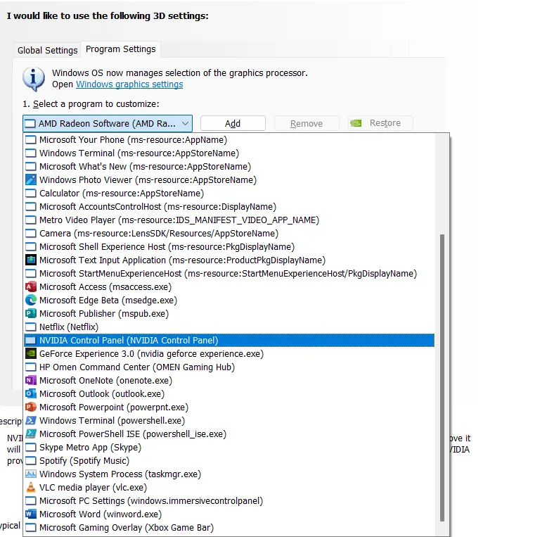Program Settings tab