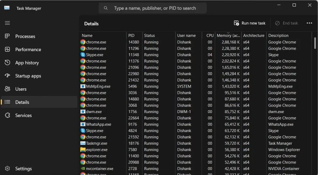 Task Manager window